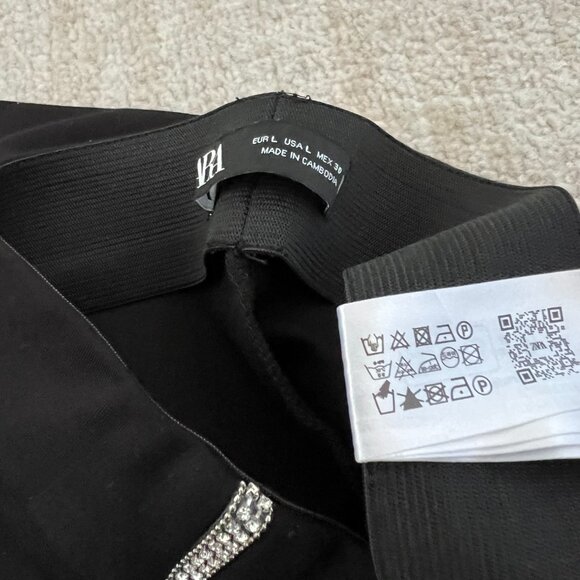 Zara Black Pull On Crop Pants L Bling Tuxedo Striped - Picture 10 of 10